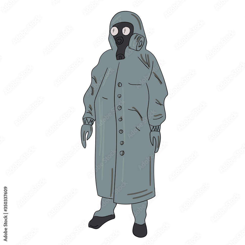 man in chemical protection of gray and gas mask man in chemical protection of gray and gas mask