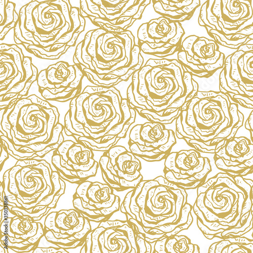 Flowers. Roses. Floral seamless pattern. Golden Rose flower Vintage Vector background