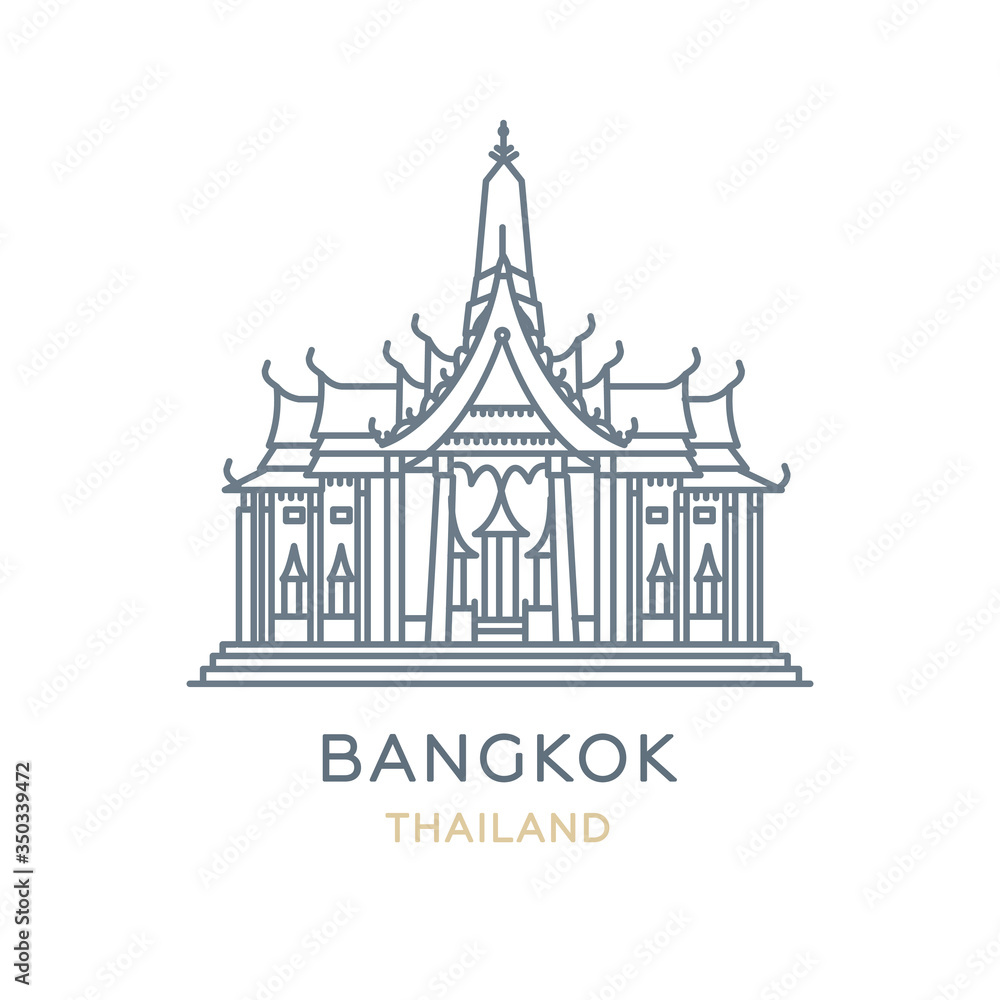 Bangkok, Thailand. Line icon of the city in East Asia. Outline symbol for web, travel mobile app, infographic, logo. Landmark and famous building. Vector in flat design, isolated