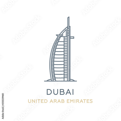 Dubai, United Arab Emirates. Line icon of the city in Western Asia. Outline symbol for web, travel mobile app, infographic, logo. Landmark and famous building. Vector in flat design, isolated