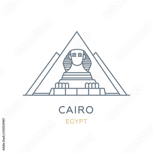 Cairo, Egypt. Line icon of the city in Africa and Asia. Outline symbol for web, travel mobile app, infographic, logo. Landmark and famous building. Vector in flat design, isolated