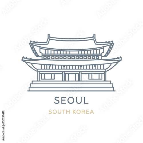 Seoul, South Korea. Line icon of the city in East Asia. Outline symbol for web, travel mobile app, infographic, logo. Landmark and famous building. Vector in flat design, isolated