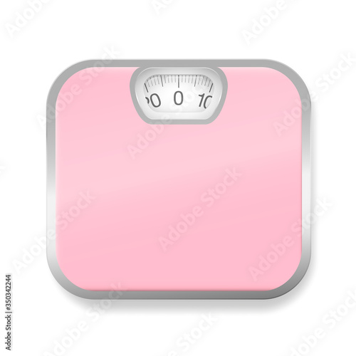 Pink bathroom scales with silver frame. Isolated vector illustration on white background.
