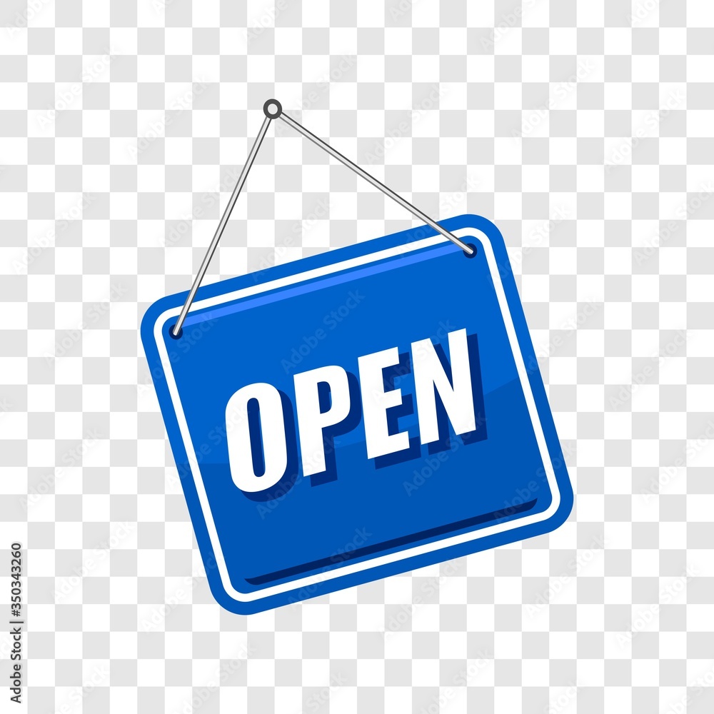 come in we're open sign in blue color isolated on transparent background, realistic design template illustration come in we're open sign in blue color isolated on transparent background, realistic design template illustration