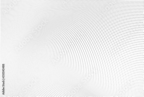 Abstract halftone background. Monochrome grunge pattern of dots. The waves are smooth and chaotic. Pop art texture for business cards, posters, labels, business cards