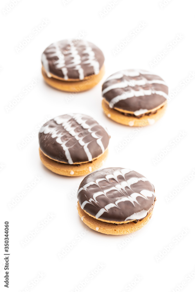 Sweet dessert with chocolate cream and chocolate icing Sweet dessert with chocolate cream and chocolate icing