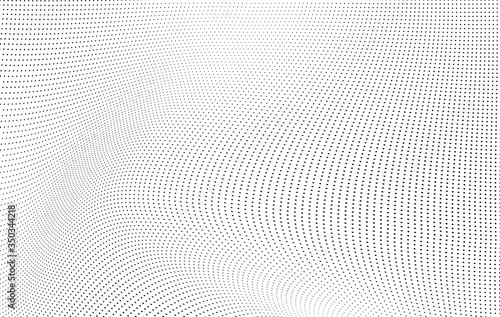 Abstract halftone background. Monochrome grunge pattern of dots. The waves are smooth and chaotic. Pop art texture for business cards, posters, labels, business cards © VYACHESLAV KRAVTSOV