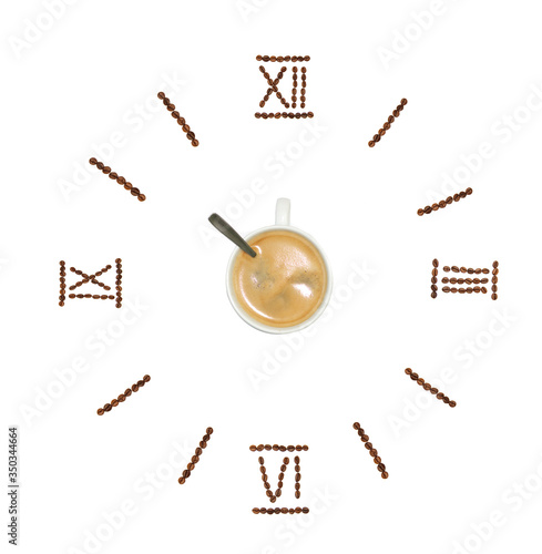 Watch with Roman numerals of coffee beans and coffee checkers with a spoon