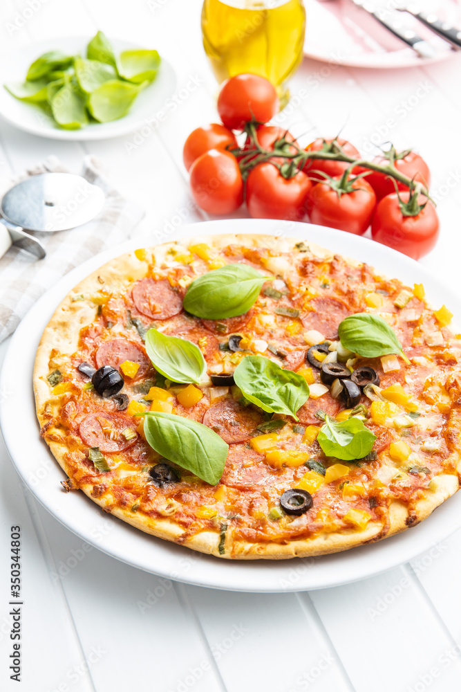 Tasty salami pizza. Tasty salami pizza.