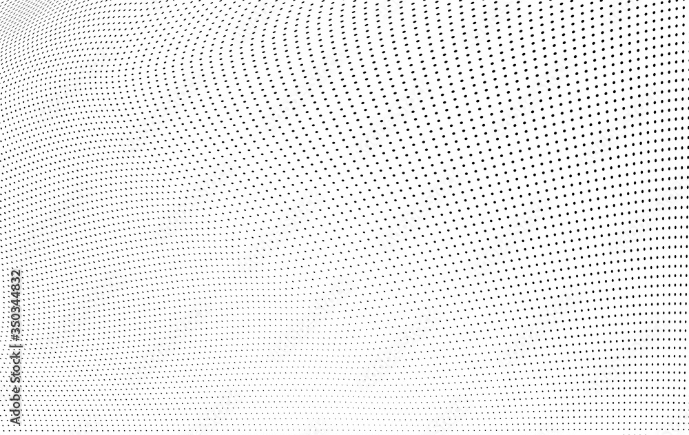 Abstract halftone background. Monochrome grunge pattern of dots. The waves are smooth and chaotic. Pop art texture for business cards, posters, labels, business cards