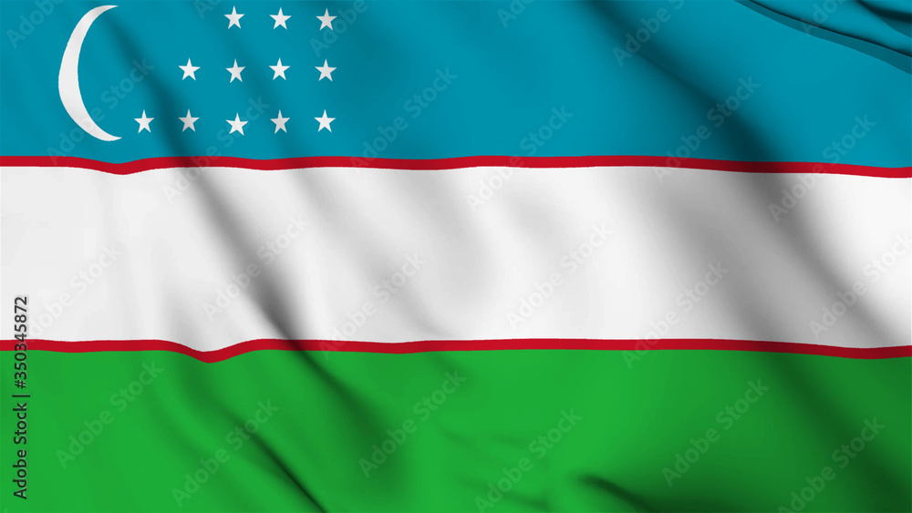 Uzbekistan flag is waving 3D animation. Uzbekistan flag waving in the wind. National flag of Uzbekistan. 3d rendering 