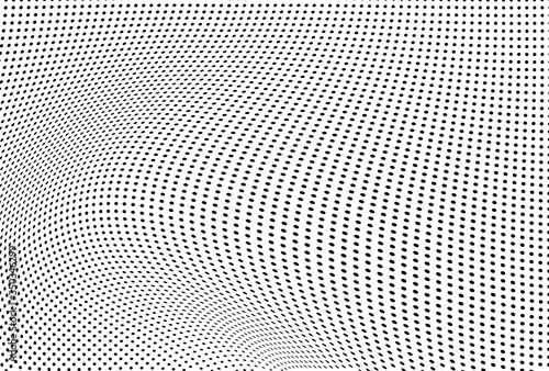 Abstract halftone background. Monochrome grunge pattern of dots. The waves are smooth and chaotic. Pop art texture for business cards  posters  labels  business cards