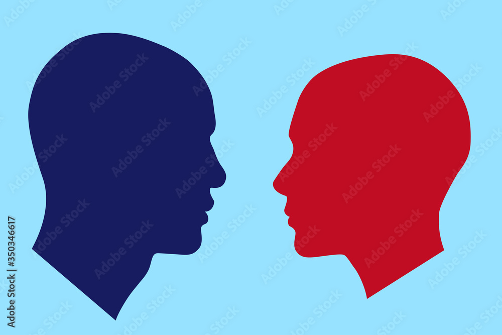 man and woman side face silhouette,   vector illustration 