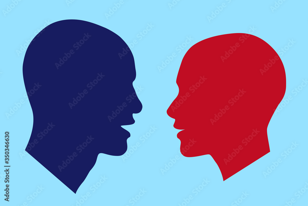 man and woman side face silhouette,   Open mouth ,vector illustration 