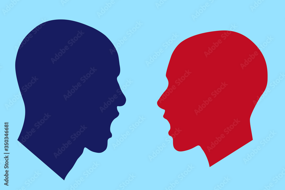 man and woman side face silhouette shout,   vector illustration 