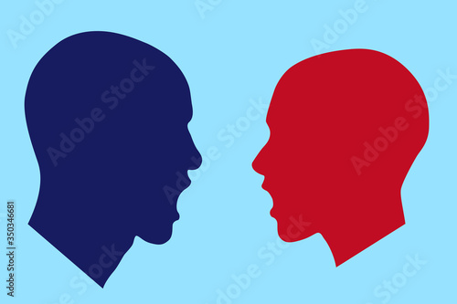 man and woman side face silhouette shout,   vector illustration 