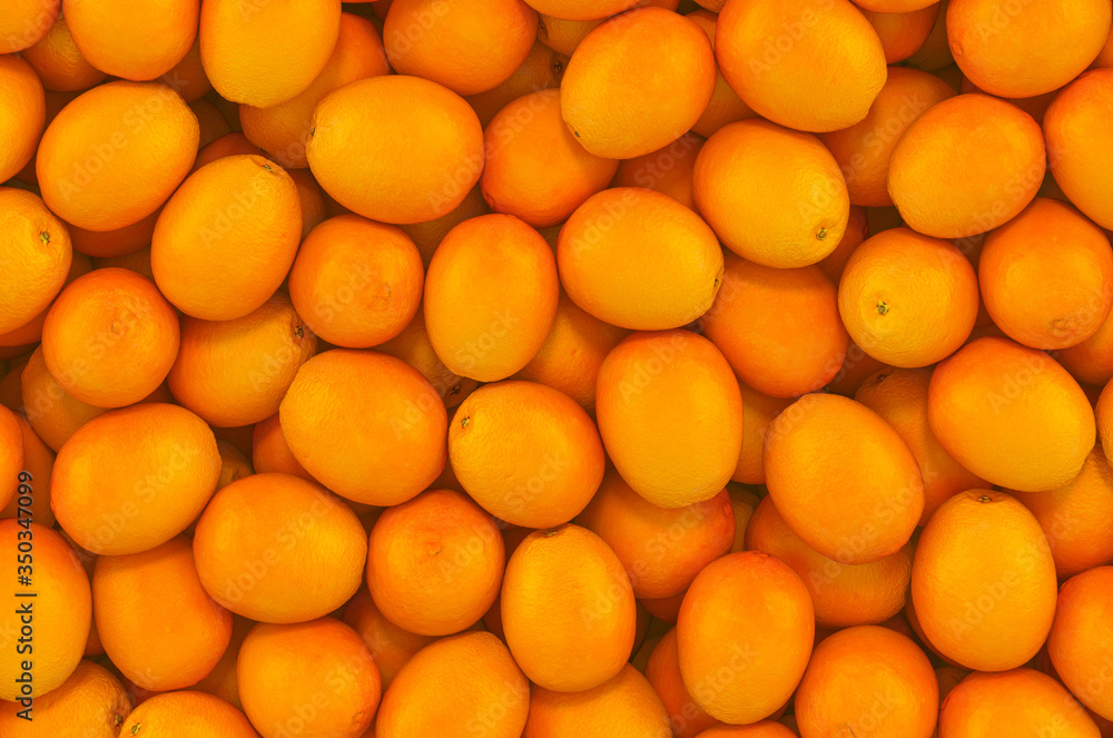 Background from oranges, top view. 3D rendering
