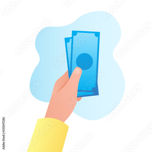 banknotes in hand. cash payment, payment methods. vector flat illustration.