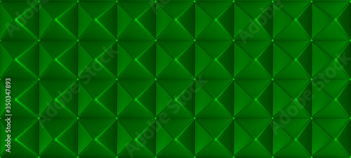 3d ILLUSTRATION, of green abstract pyramid background, triangular texture, wide panoramic for wallpaper, 3d green background low poly design