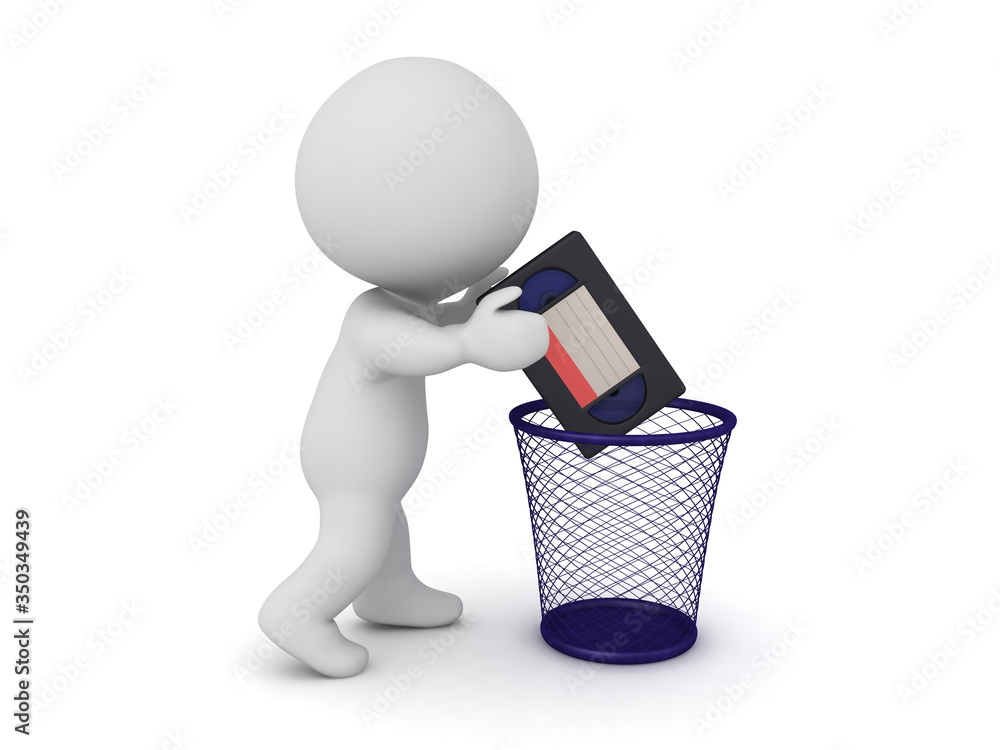 3D Character putting a VHS tape in the trash 3D Character putting a VHS tape in the trash