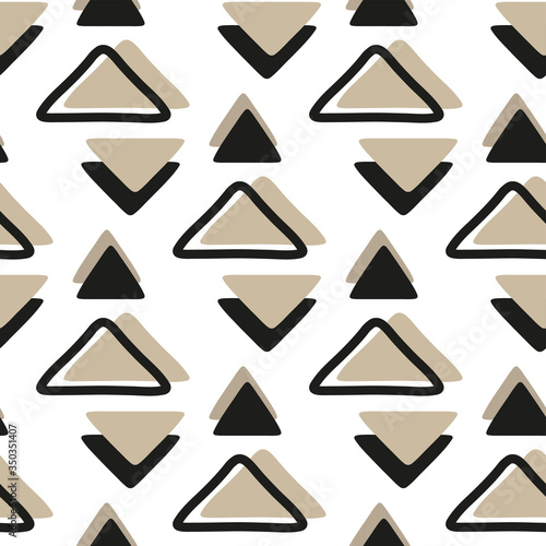 Different triangles isolated on white background. Geometric seamless pattern. Hand drawn vector graphic illustration. Texture.