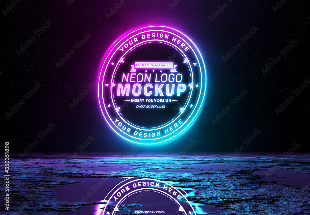Reflective Neon Light Logo Mockup Stock Template Adobe Stock