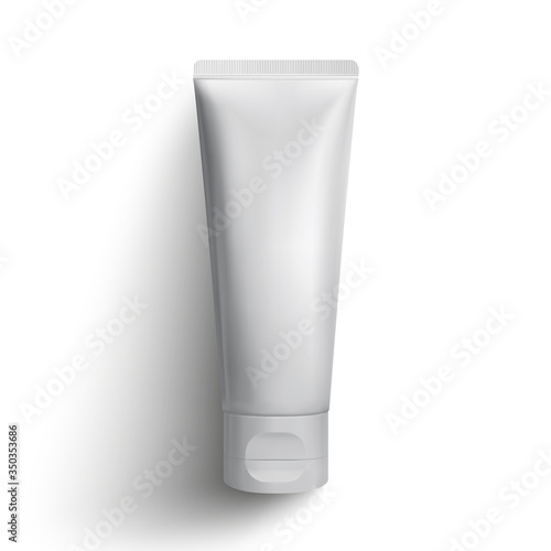Realistic plastic tube template, white background