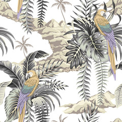 Handdoek met foto Papegaai patronen Hawaiiaans eiland met palmen en ara  © good_mood