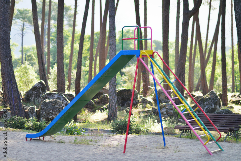 Playground with empty slide without children. Playground with empty slide without children.
