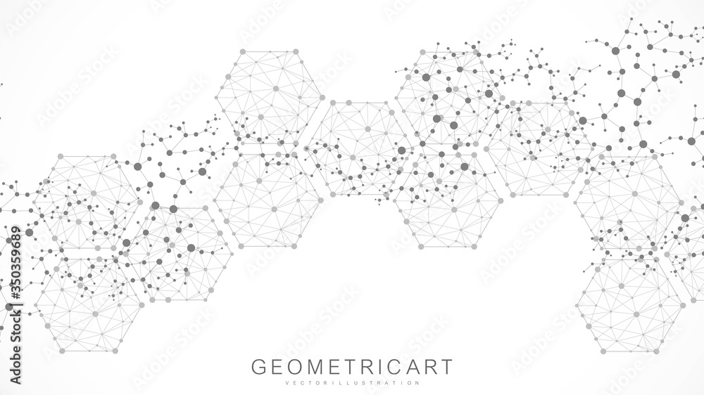 Hexagonal abstract background. Big Data Visualization. Global network connection