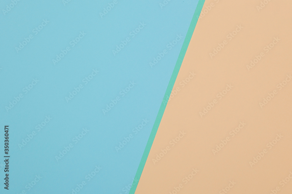 Blue, green, yellow background, colored paper geometrically divides into zones, frame, copy, space.