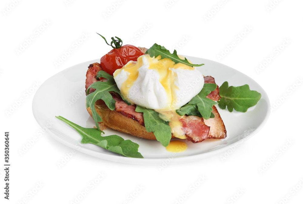 Fresh delicious egg Benedict isolated on white Fresh delicious egg Benedict isolated on white