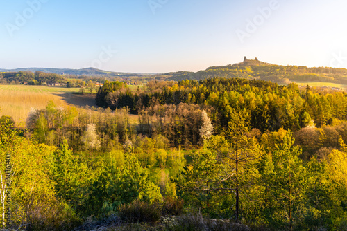 Trosky castle ruins. Two towers of old medieval castle on the hill. Landscape of Bohemian Paradise  Czech  Cesky raj  Czech Republic