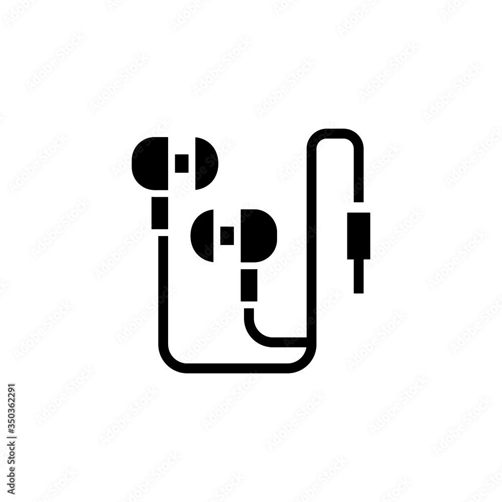 Earphone vector icon in black flat shape design isolated on white background Earphone vector icon in black flat shape design isolated on white background