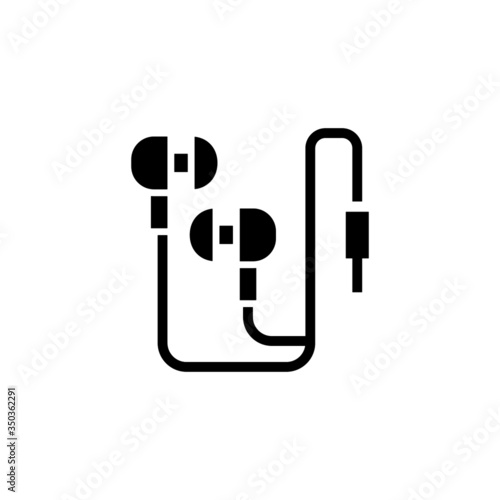 Earphone vector icon in black flat shape design isolated on white background
