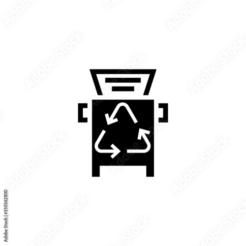 Trash compactor vector icon in black flat shape design isolated on white background