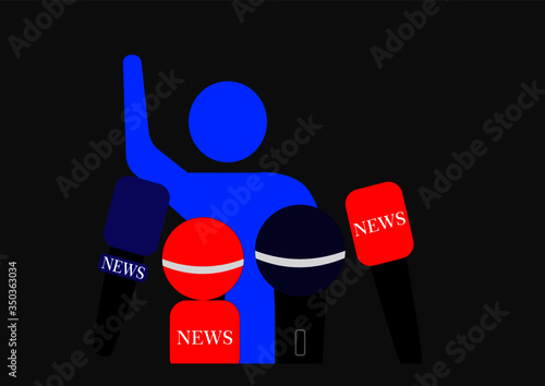 Audio correspondent microphone for interviewing in the news. TV news. Press conference. Freedom of speech. Mass media. Voice recording by microphone. Audio technology.