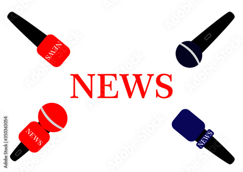 Audio correspondent microphone for interviewing in the news. TV news. Press conference. Freedom of speech. Mass media. Voice recording by microphone. Audio technology.