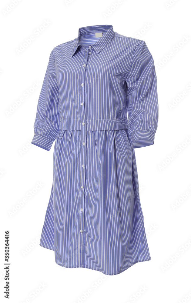 Beautiful striped shirt dress on white background Beautiful striped shirt dress on white background