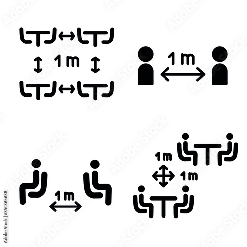 Social distancing in cafe. Distance of 1 meter between the tables in cafe or restaurant. Keep a safe simple thin line icon vector illustration.