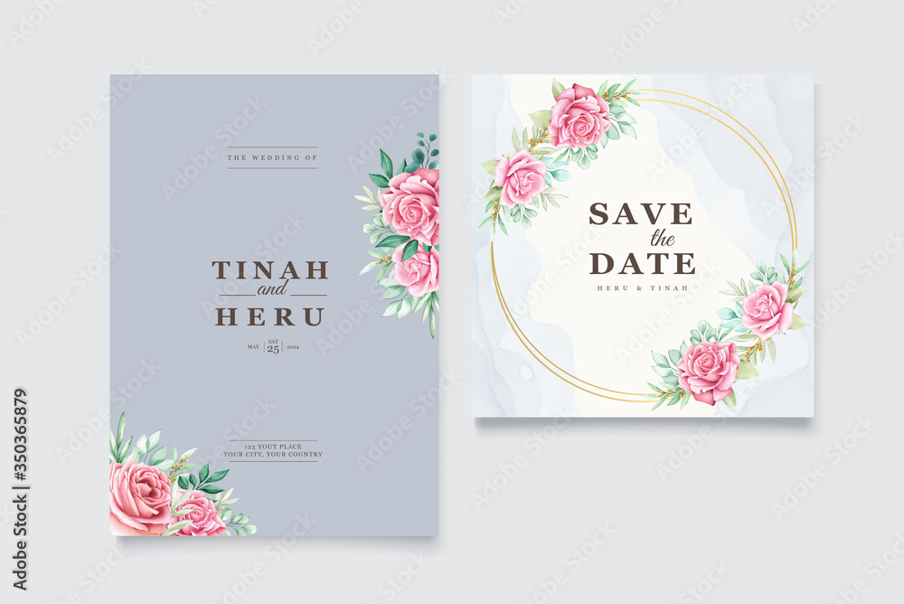 beautiful wedding invitation card with watercolor floral wreath