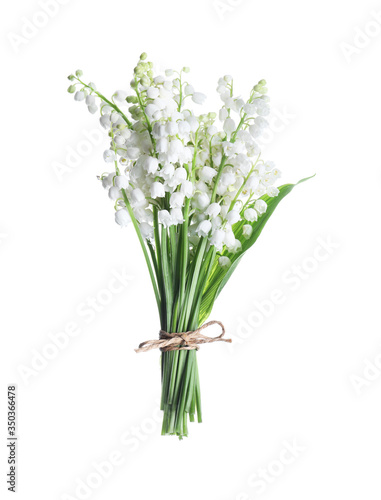 Beautiful lily of the valley flowers isolated on white