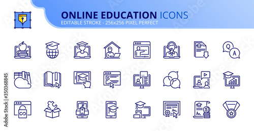 Simple set of outline icons about online education.
