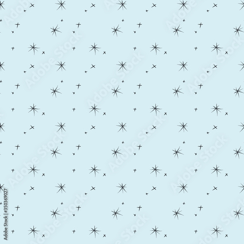 Blue seamless pattern background. Beautiful continuous illustration  star  snowflake. Hand drawn art modern
