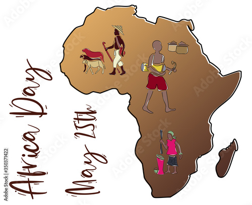 Illustration for Africa Day to Celebrate May 25th with Traditional People Working in Tradition Roles from African continent.
