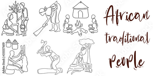 Africa Day Icons Illustration for May 25th with Traditional People Working in Tradition Roles from African continent.