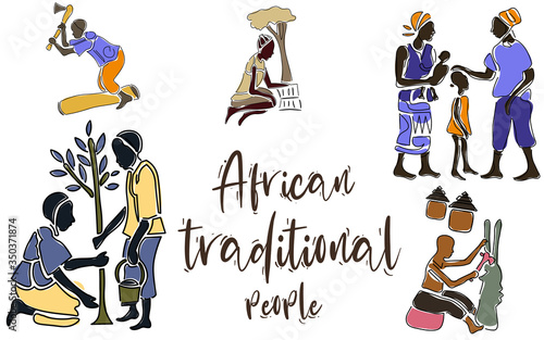 May 25 is Africa Day: Illustration to Celebrate African with Traditional People Working in Tradition Roles from African continent.