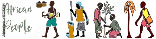 African Illustration to Celebrate Africa Day on 25 May with Traditional People Working in Tradition Roles from African continent.