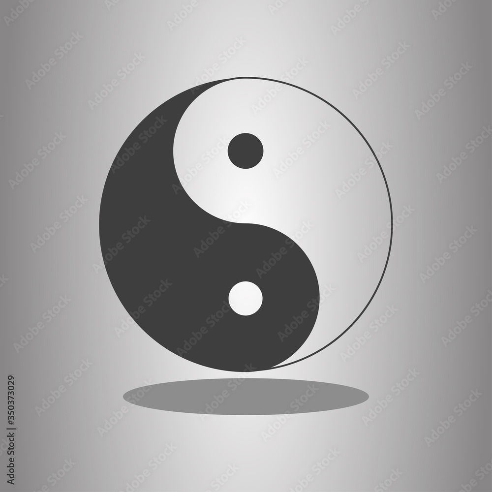 Yin Yang simple icon vector with shadow. Flat desing