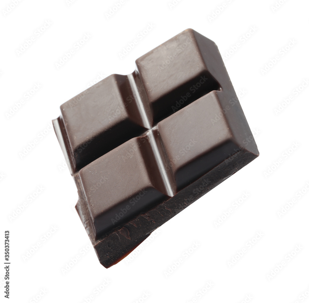 Piece of delicious dark chocolate isolated on white Piece of delicious dark chocolate isolated on white